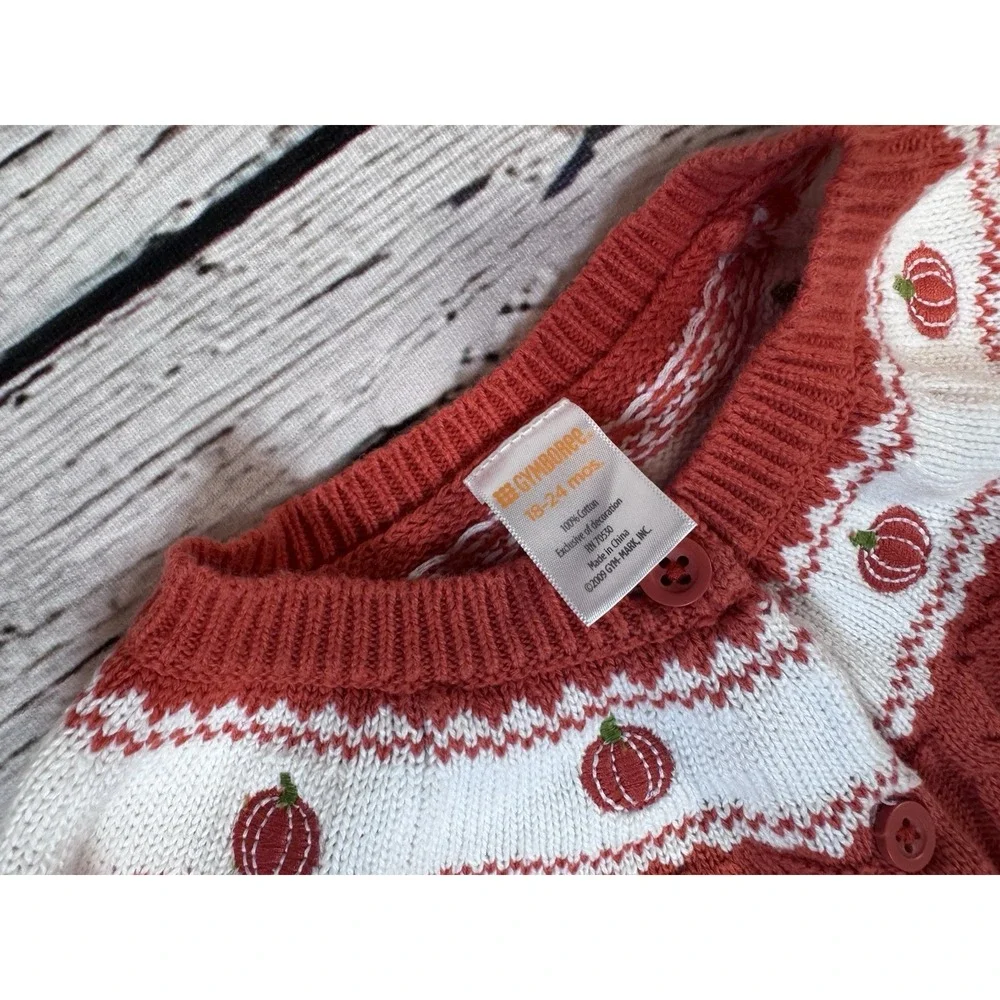 GYMBOREE Girls Size 18-24m Embroidered Pumpkin Cable Knit Cardigan Orange Button